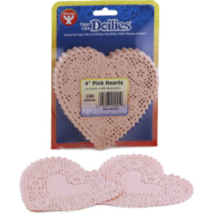 Heart Doilies, Pink, 4", Pack of 100