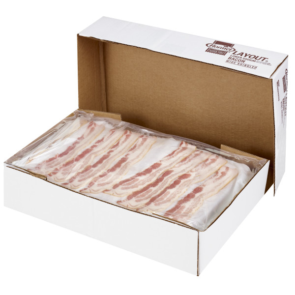 LAYOUT(r) Bacon, Lower Sodium, 18/22 slice, 15 lb . C1RM - Front Right Open Case (Hi Res)