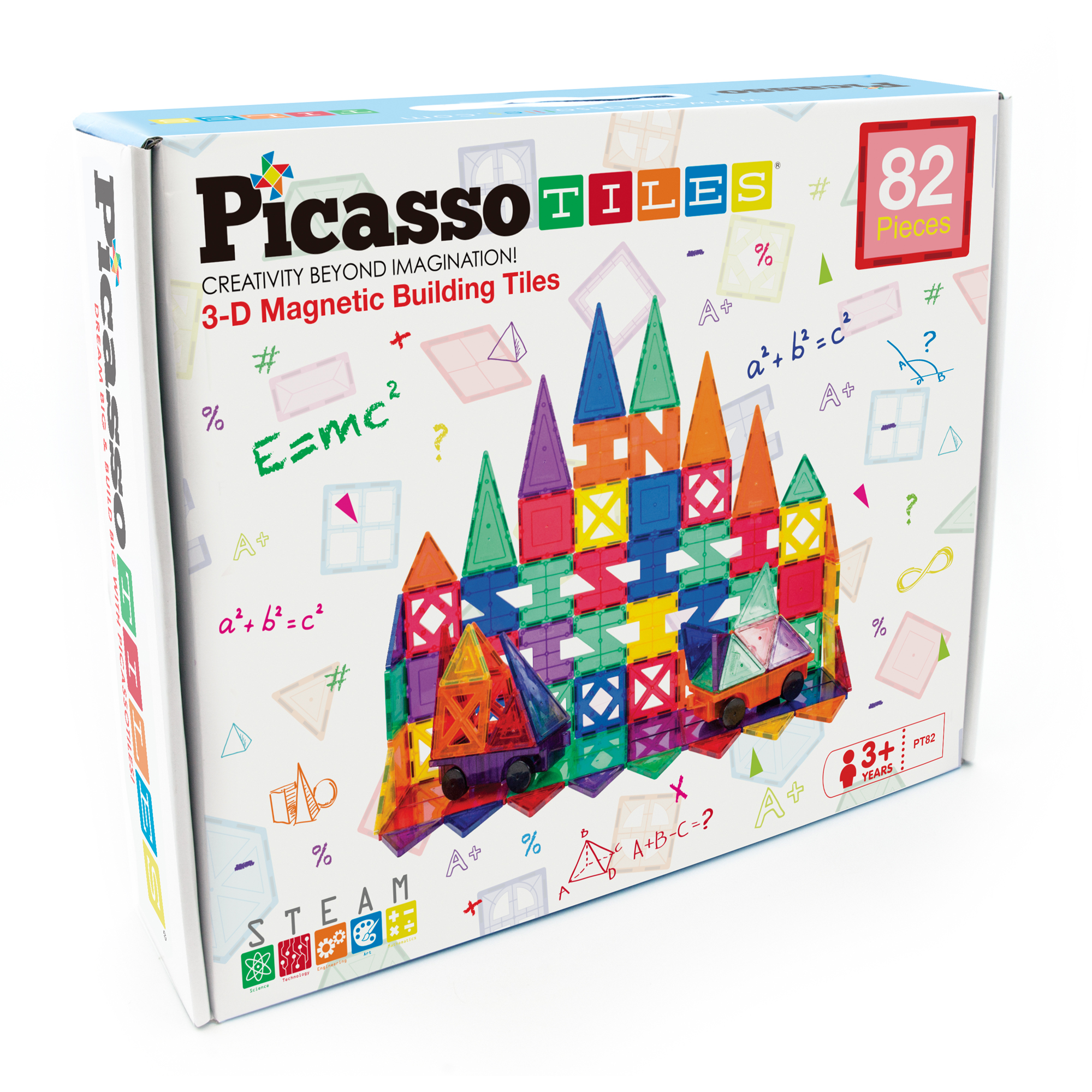 PicassoTiles Magnetic Tiles, 82-Piece Set