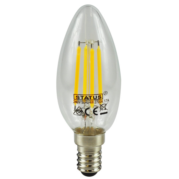 E14 Screw LED 4W Filament Candle Bulb (40W Equiv) 470 Lumen Warm