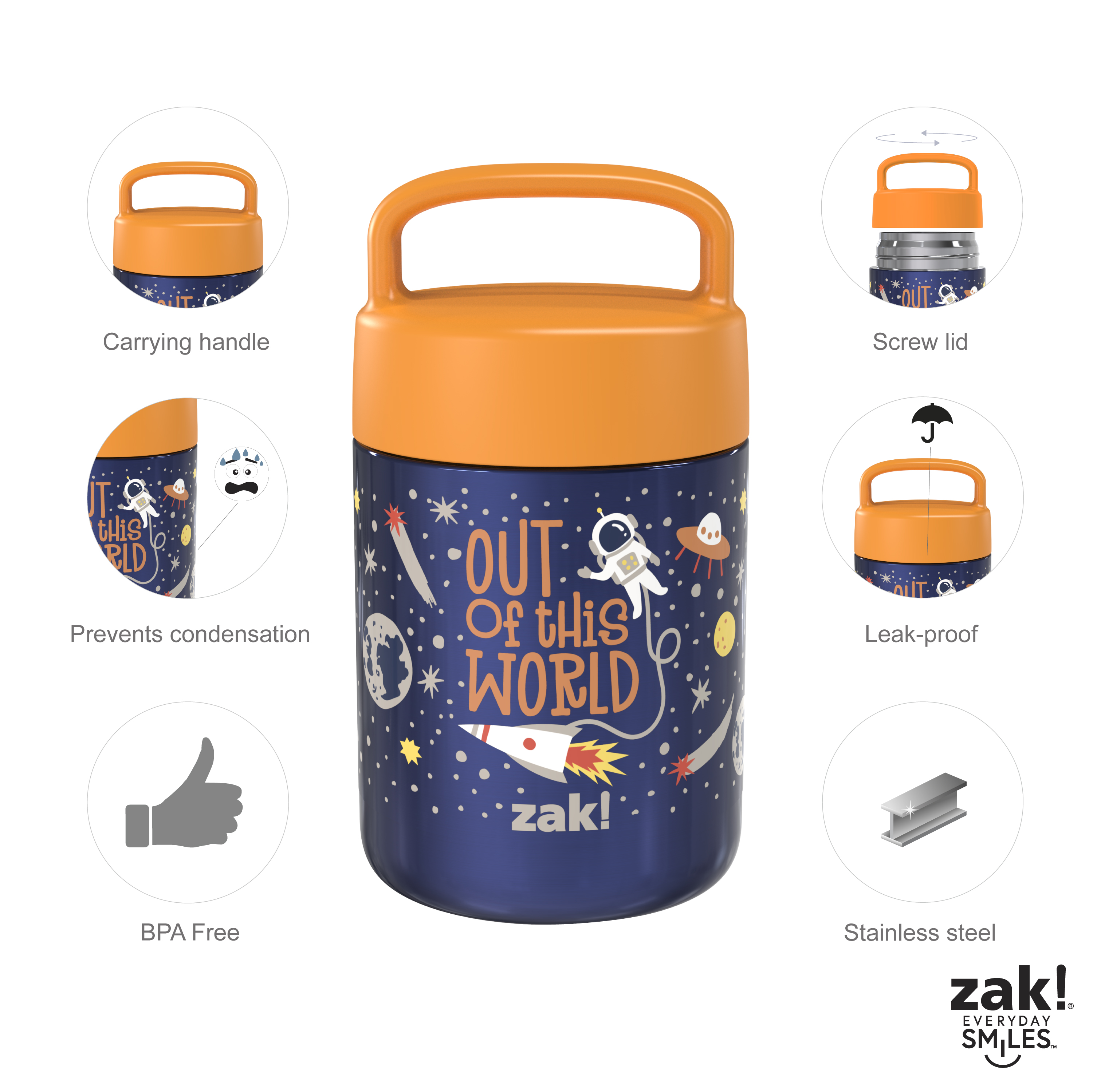 Zak Lunch! Reusable Vacuum Insulated Stainless Steel Food Container, Outer Space slideshow image 10