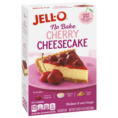 Jell-O No Bake Cherry Cheesecake Dessert w/ Cherry Topping, Filling Mix & Crust Mix, 17.8 oz Box