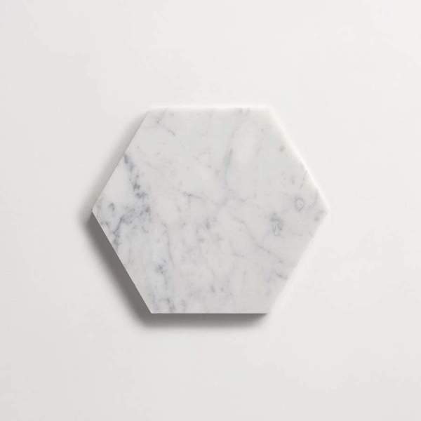 clé lapidary: legacy | six hex mosaic sheet | honed | carrara | sample 
