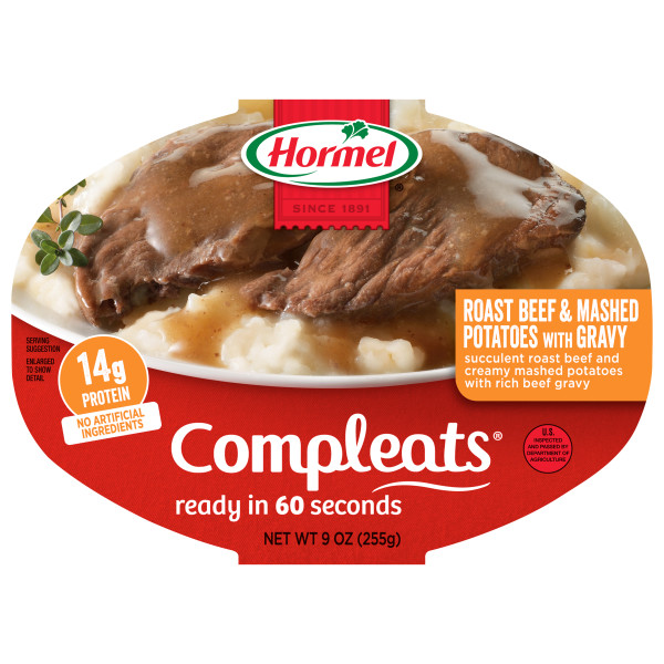 HORMEL(r) COMPLEATS(r) Roast Beef & Mash, 6/9oz. . C1N1 - Front No Plunge In Package (Hi Res)