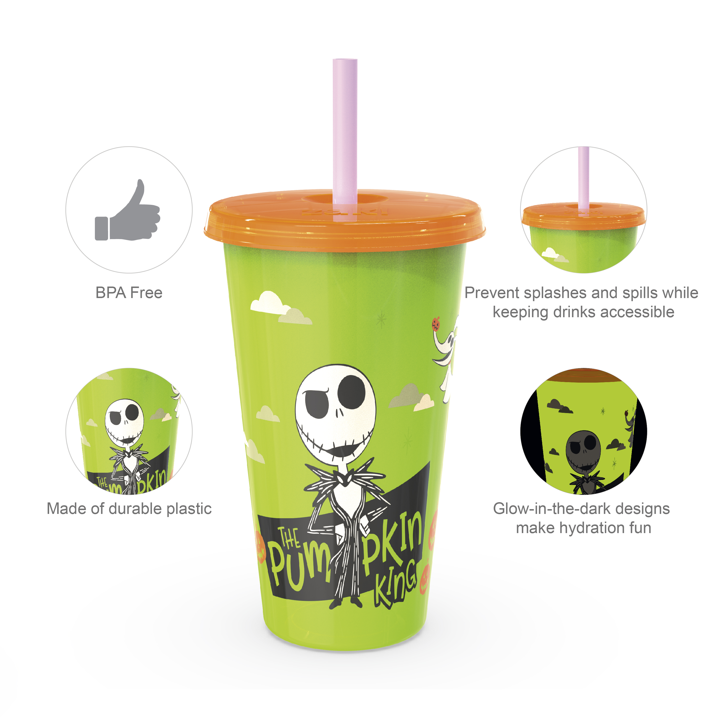 The Nightmare Before Christmas 24 ounce Reusable Plastic Kids Tumbler, Jack Skellington, Oogie Boogie & Zero, 4-piece set slideshow image 4 The Nightmare Before Christmas 24 ounce Reusable Plastic Kids Tumbler, Jack Skellington, Oogie Boogie & Zero, 4-piece set slideshow image 4