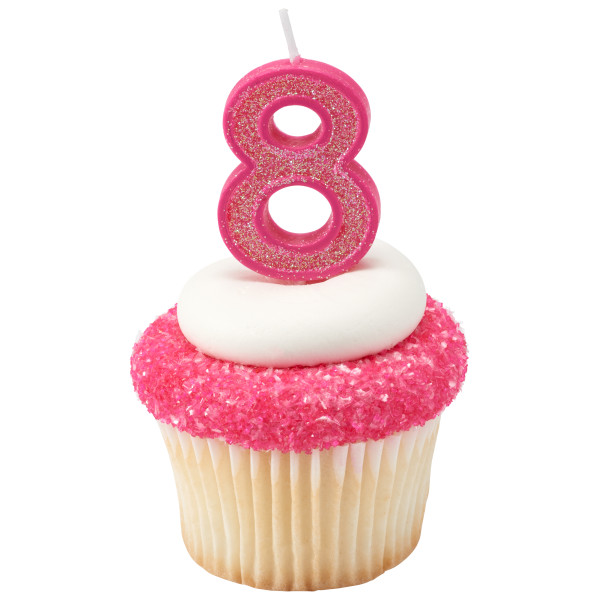 Mini Glitter Pink Numeral Candles