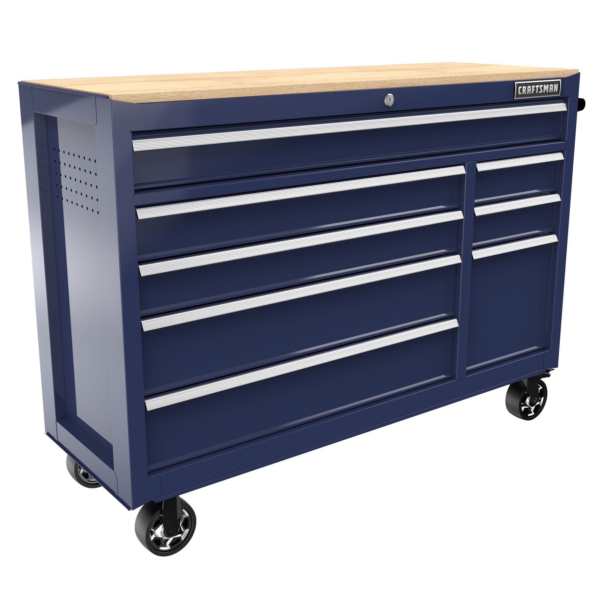 CRAFTSMAN S2000 Workstation in Midnight Blue with Wood Worktop angled view 