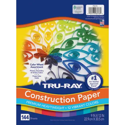 Tru-Ray  Color Wheel Assortment, 12 Vibrant Colors,  9" x 12", 144 Sheets