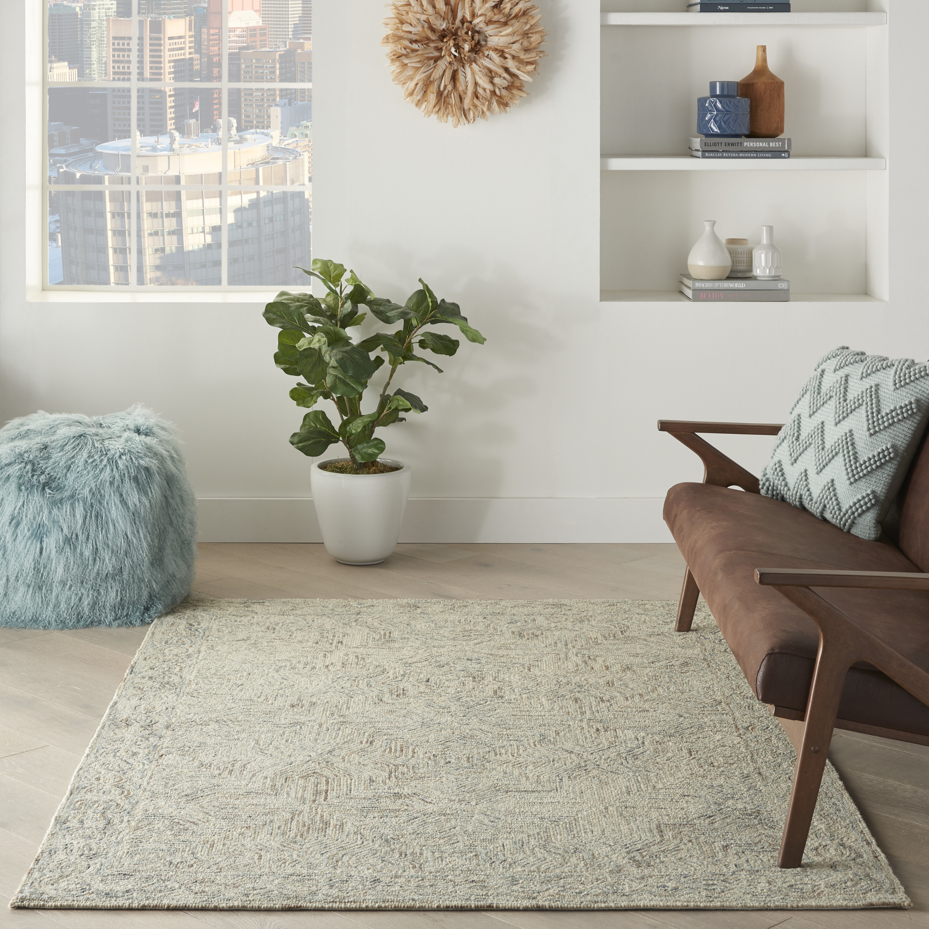 Nourison Interlock 3'9" x 5'9" Blue Ivory Bohemian Indoor Rug
