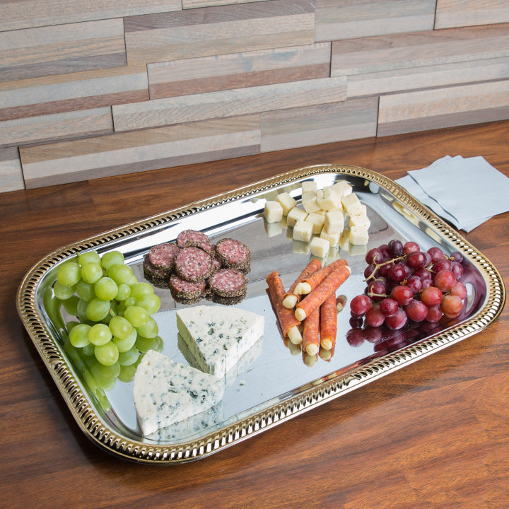 Odyssey rectangular serving tray with gold trim