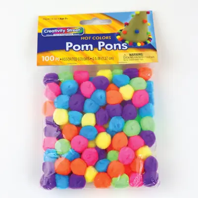Creativity Street Pom Pons, Hot Colors, 0.5", 100 Count