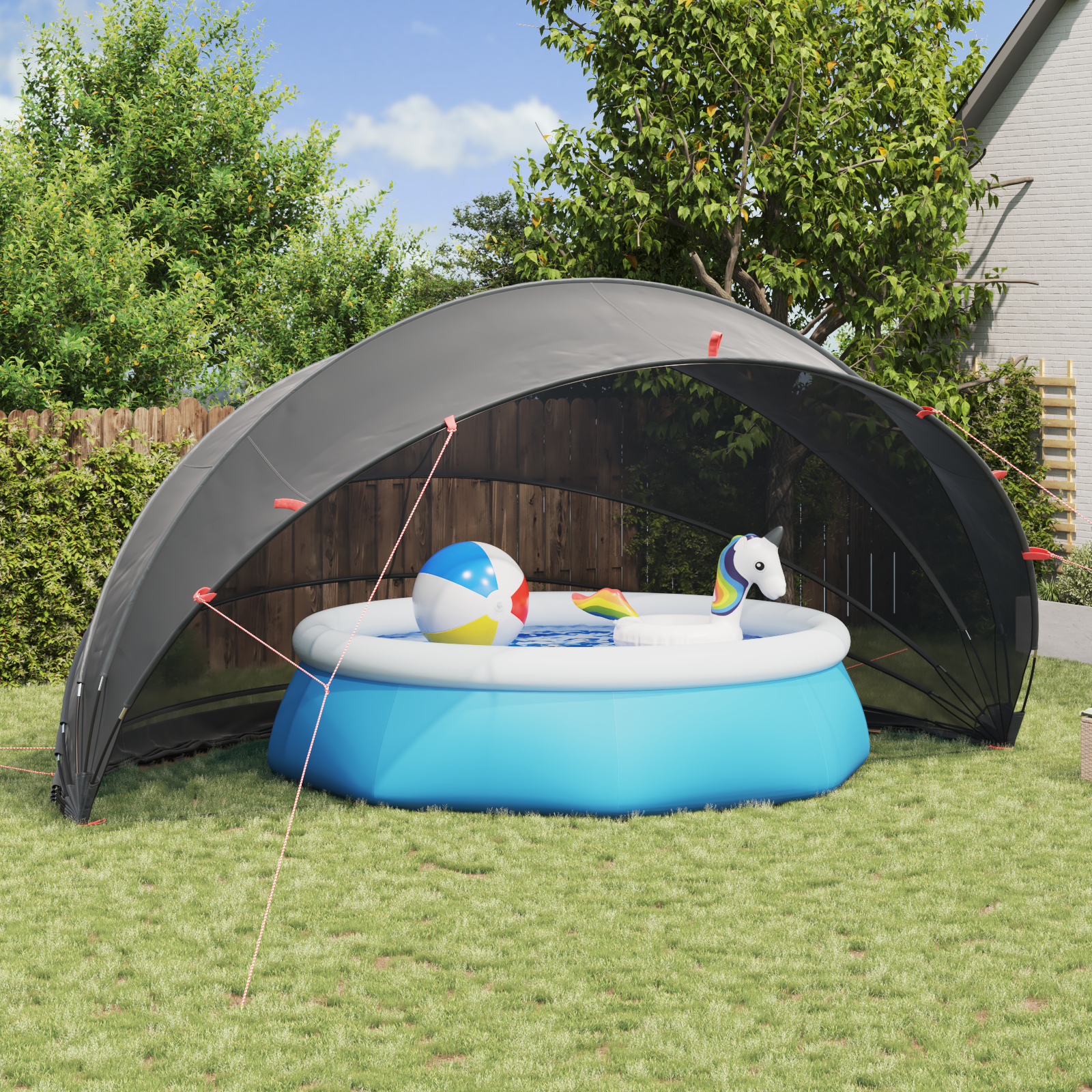 vidaXL Pool-Dome Schwarz 592 x 590 x 275 cm – Bild 4