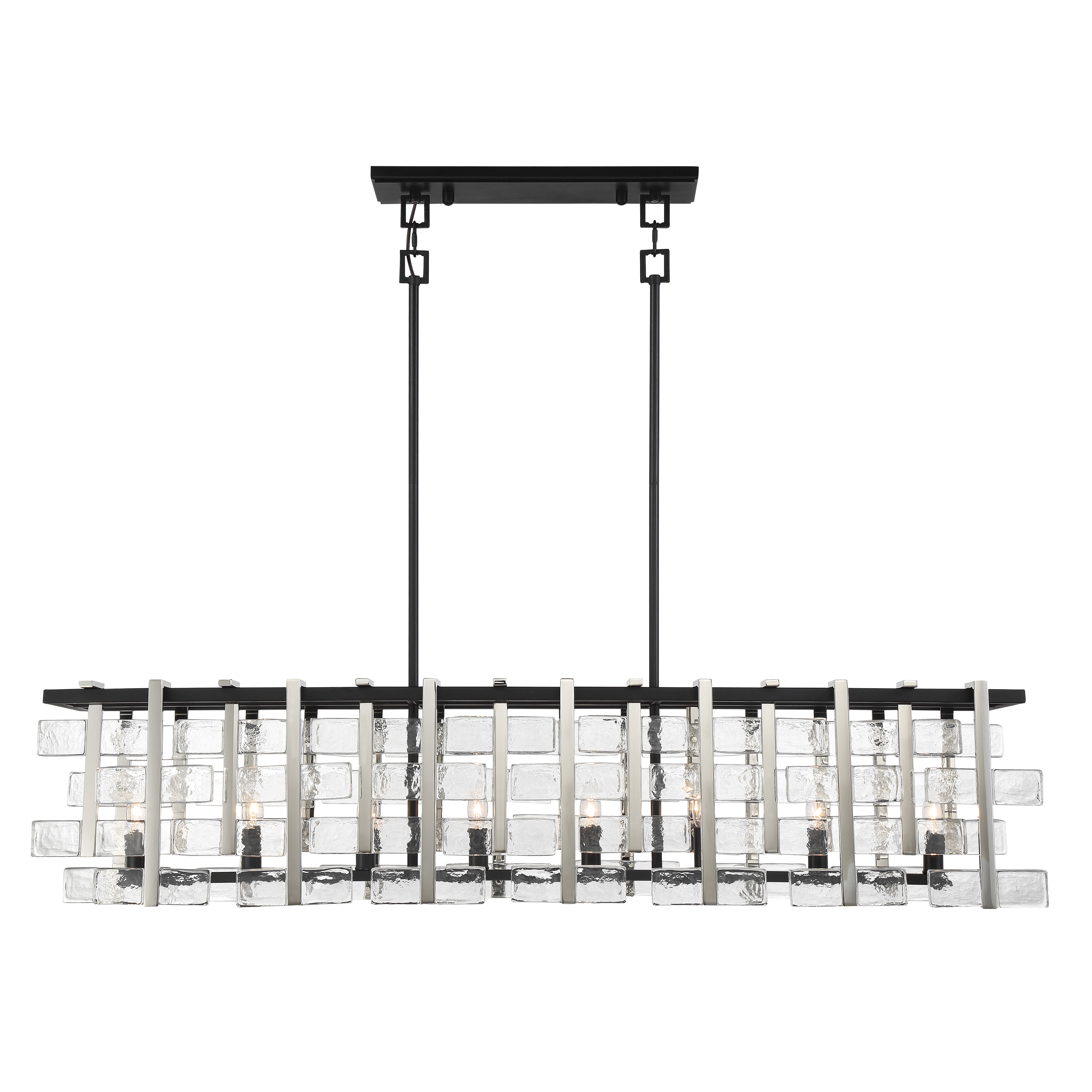 The Painesdale 8-Light Island Chandelier combines industrial charm with contemporary sophistication through its striking two-tone finish and generous 55.5-inch span, making it perfect for large kitchen islands and dining spaces. - alternate view