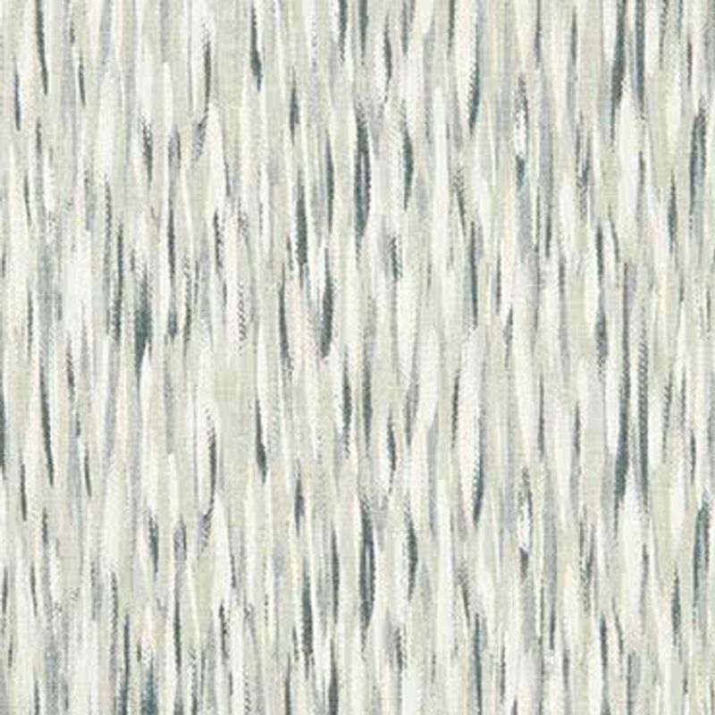 Textile wall covering with narrow vertical brushstroke pattern, showing muted greys and teal streaks; presented as a close-up swatch under even, neutral lighting with no visible room context.