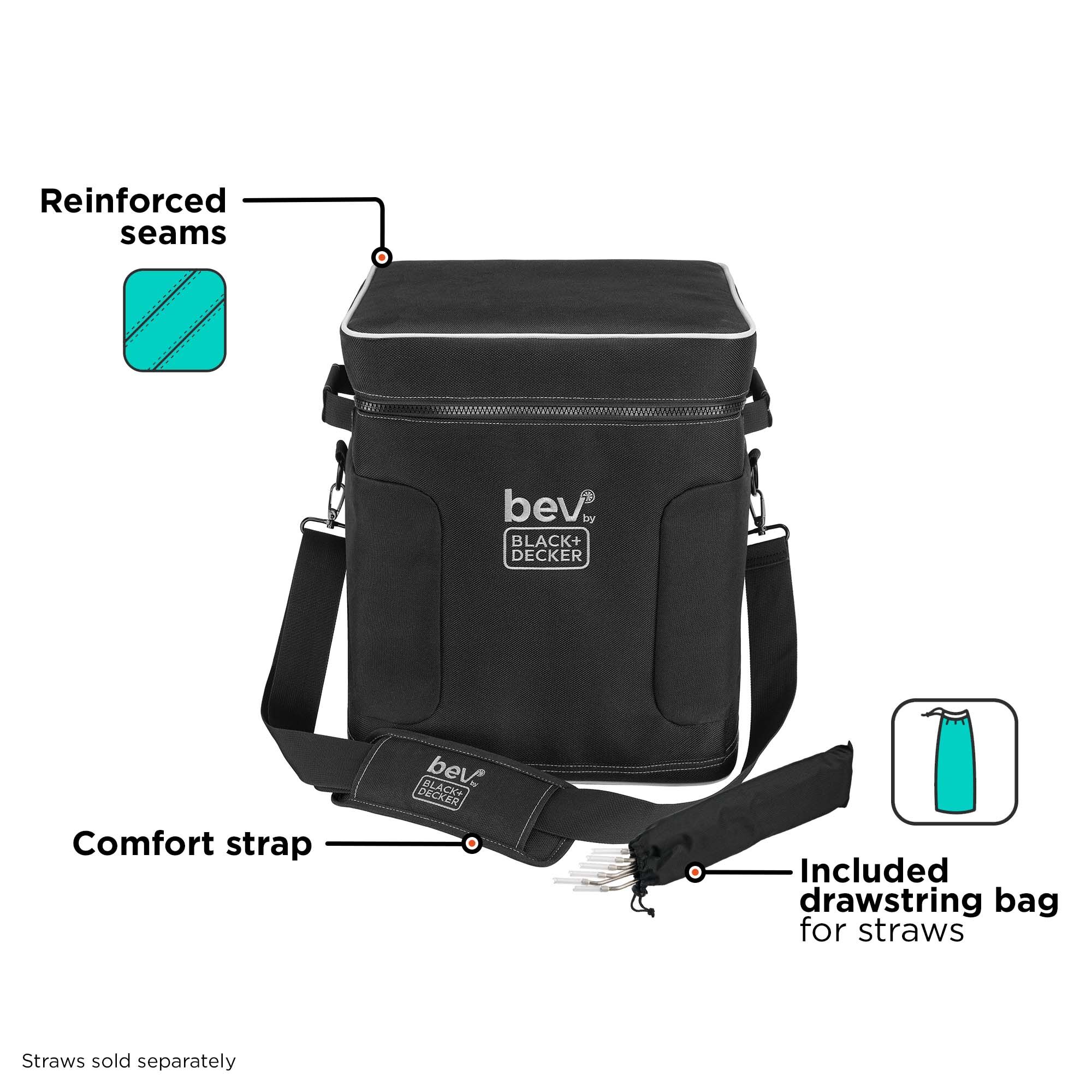 Exterior features on the storage bag include reinforced seams, comfort shoulder strap and an accessory bag