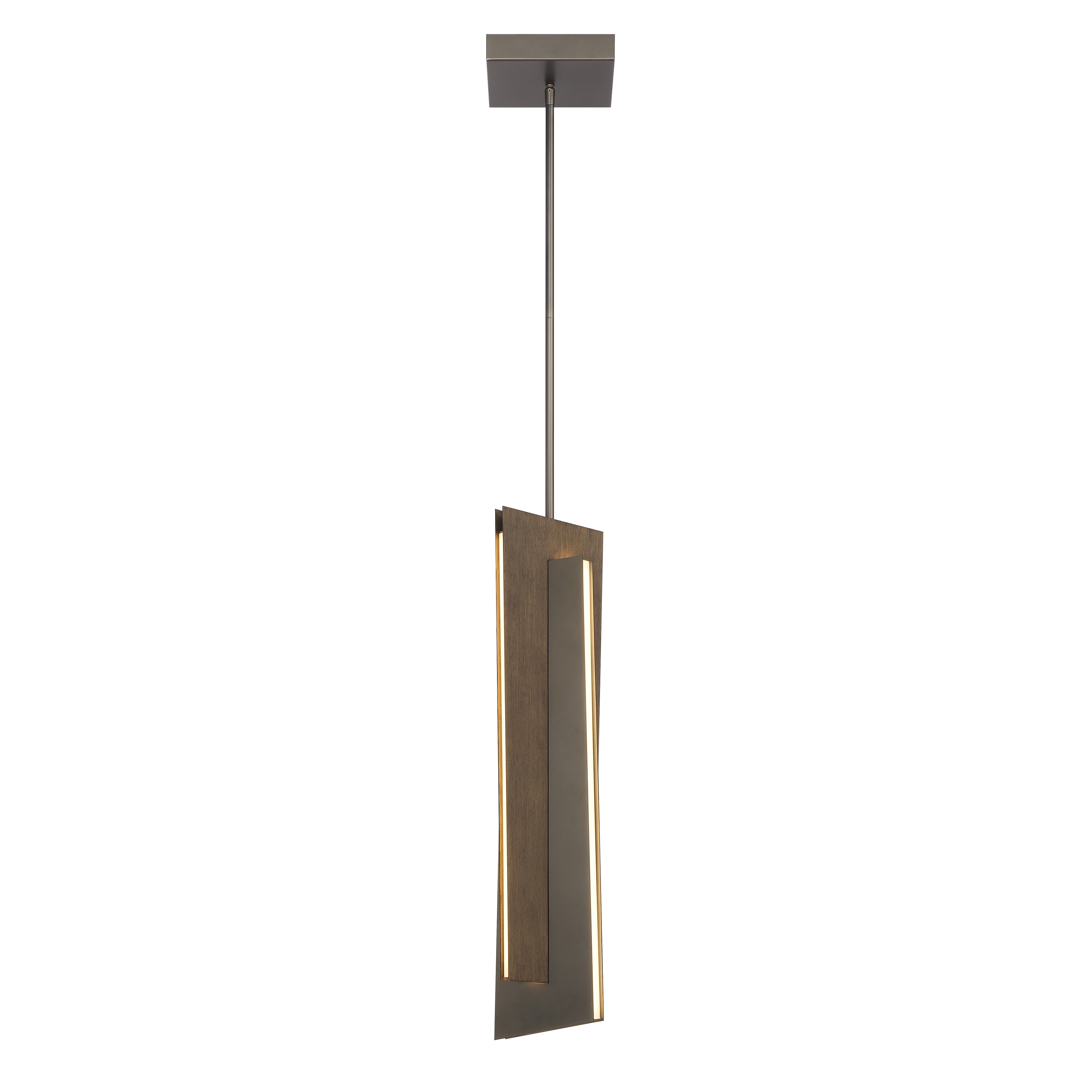 The Intersezioni pendant combines midnight iron with faux walnut for a sophisticated modern look. Its compact 6-inch profile and high-output LED make it perfect for task lighting or clustered installations over islands and tables. - alternate view