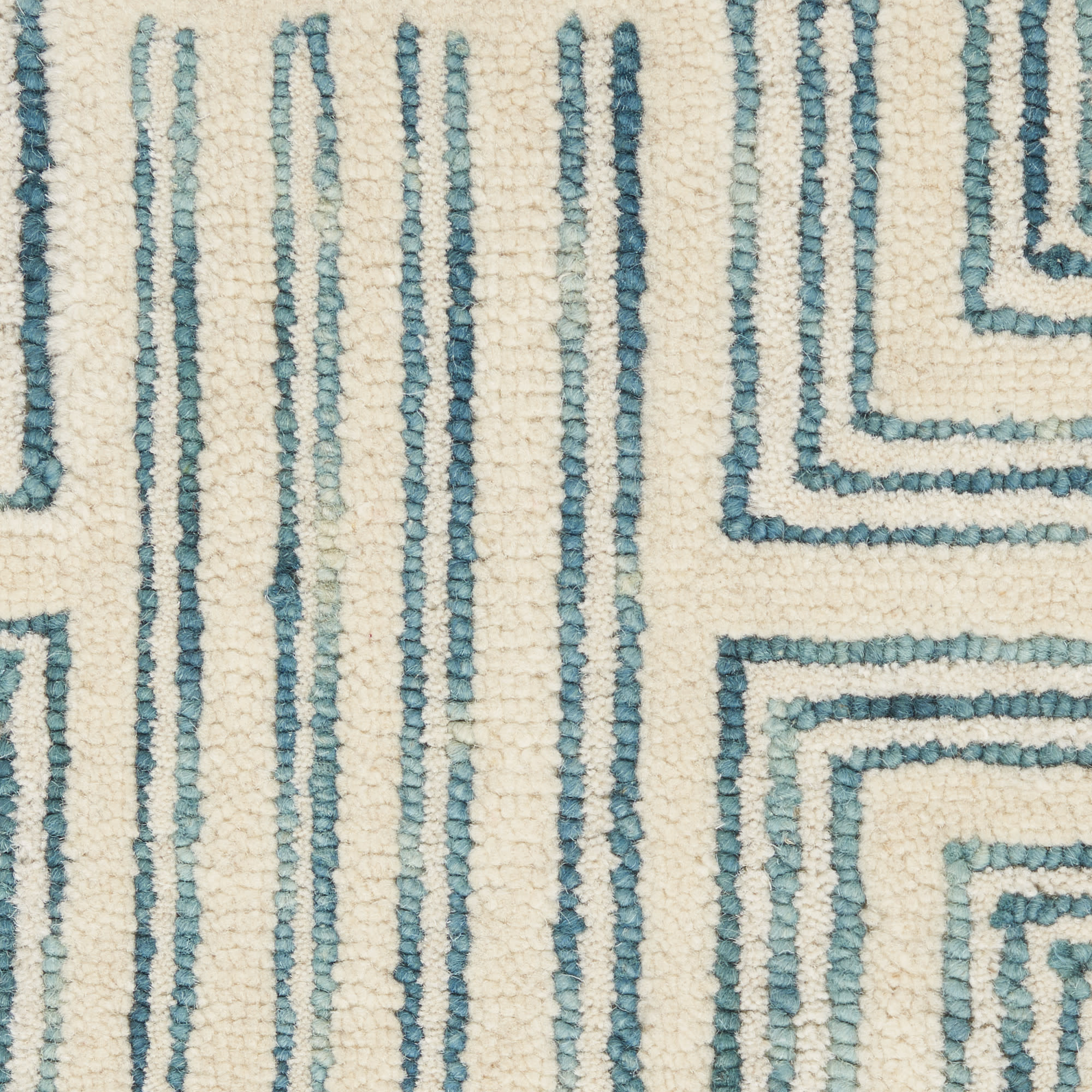 Nourison Interlock 2'3" x 7'6" Ivory/Turquoise Modern Indoor Rug