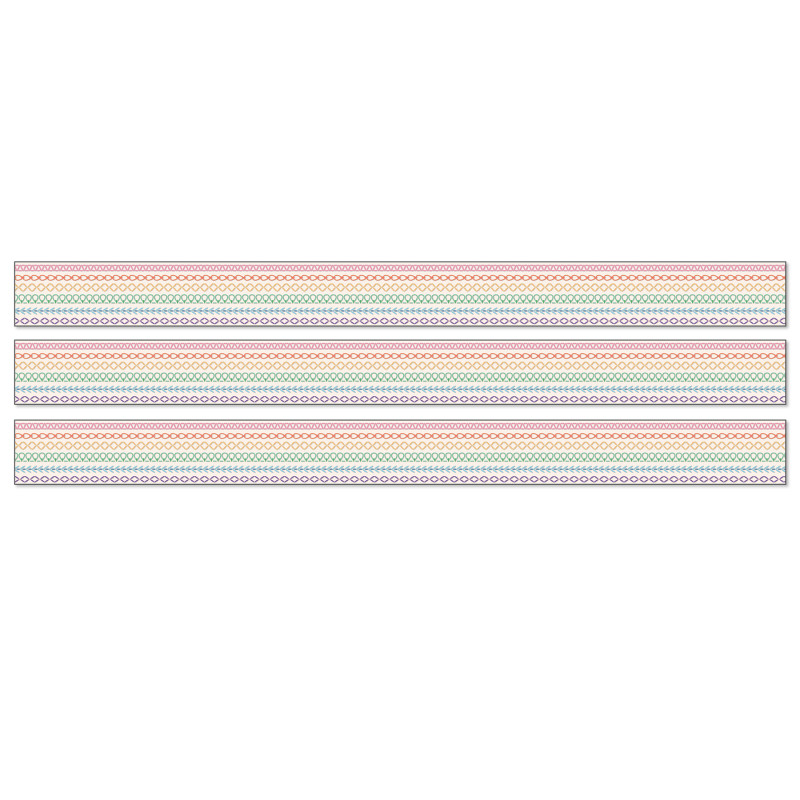 Crafty and Cool Rainbow Stitched Straight Bulletin Board Borders, 36 Feet Per Pack, 3 Packs