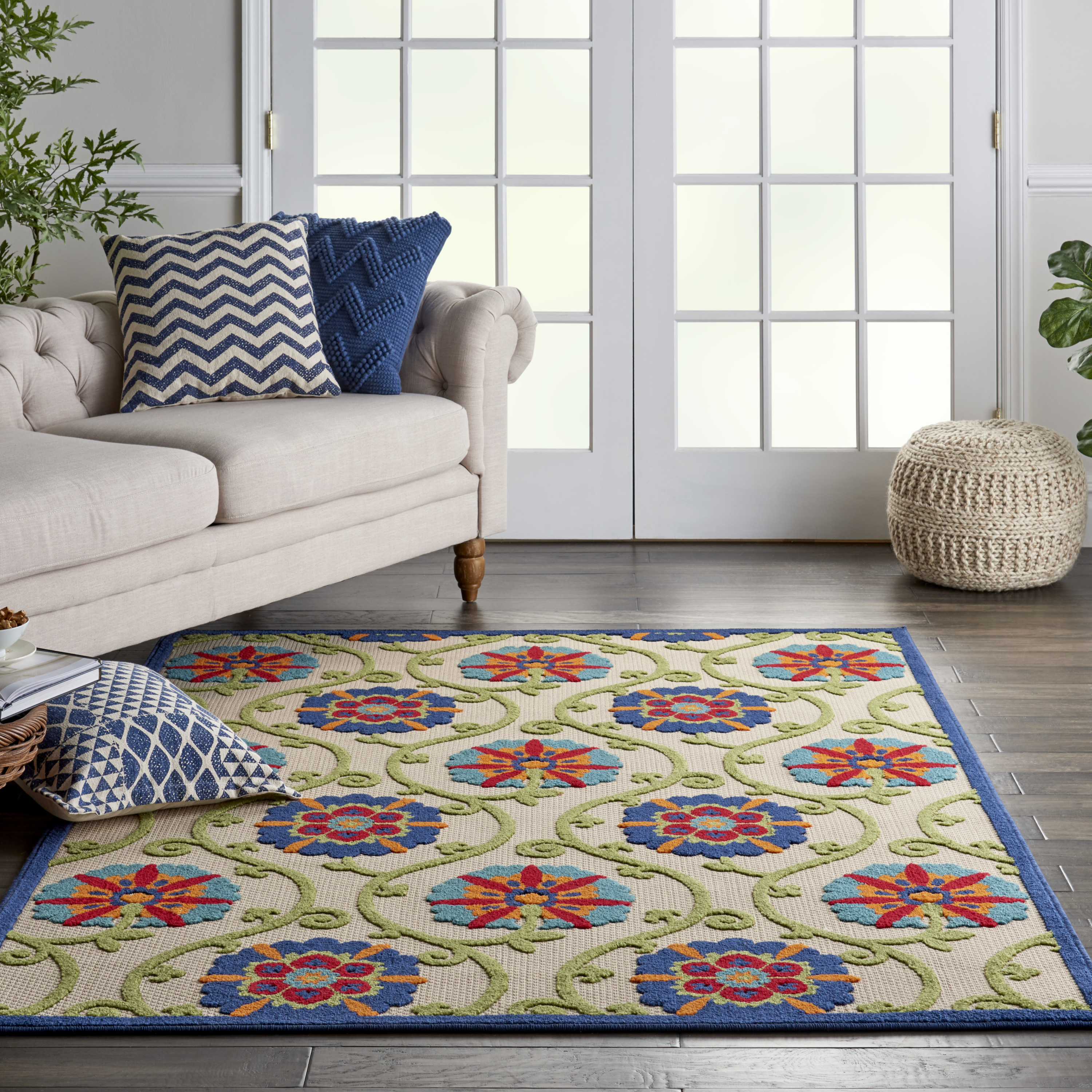 Nourison Aloha 5'3" x 7'5" Blue Multicolor Contemporary Rug