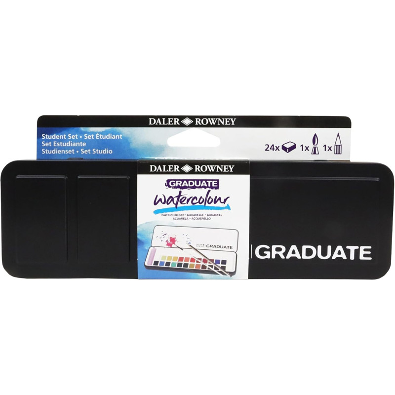 Graduate Watercolor Paint Half Pan Travel Set, Assorted Colors, 24 Pieces