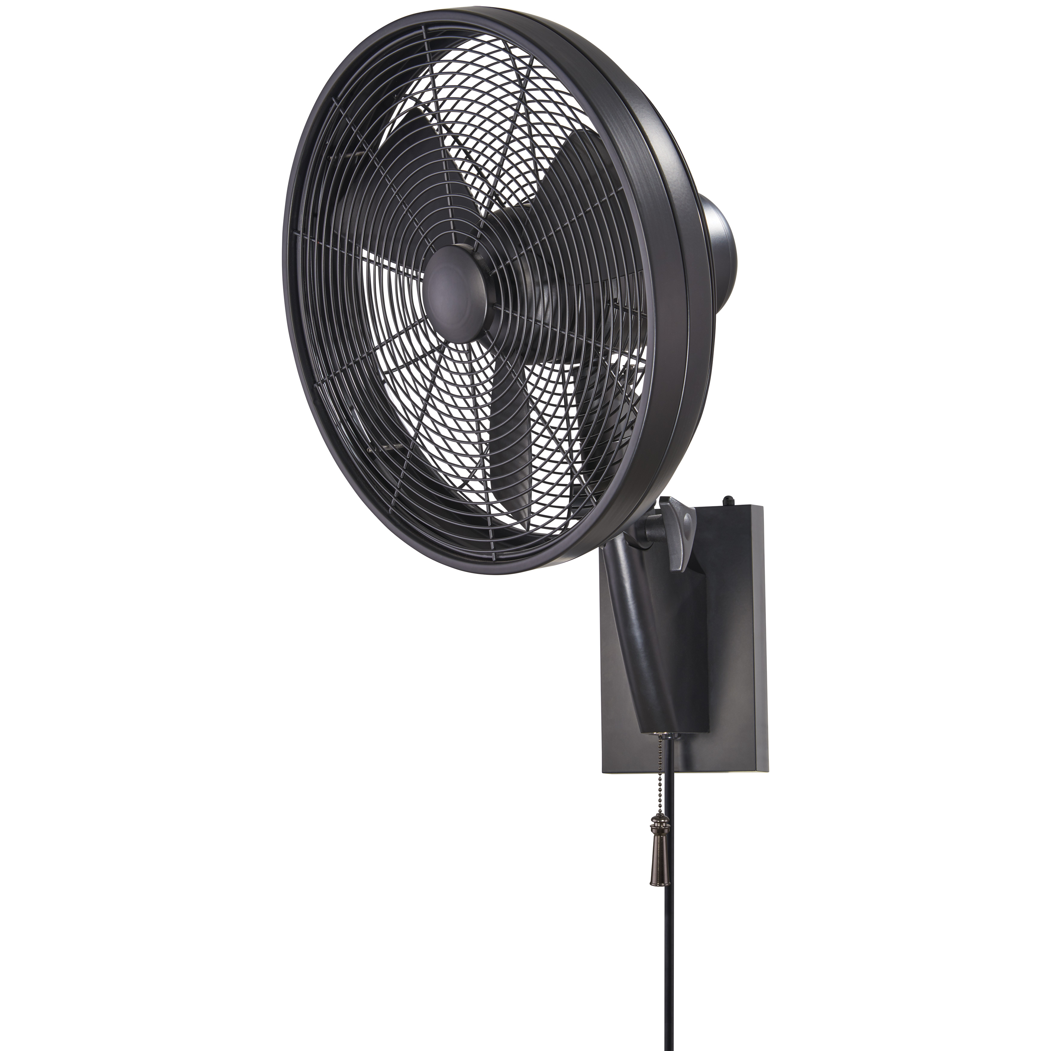 The Anywhere 16" oscillating fan combines sleek modern styling with practical portability. Its matte black finish and 3-blade design deliver effective air circulation for medium-sized spaces while maintaining a contemporary aesthetic. - alternate view