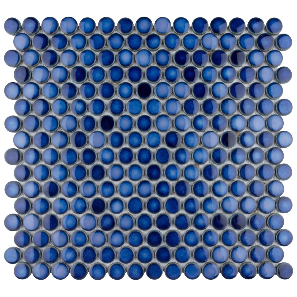 Hudson Penny Round Sapphire 11-7/8 in. x 12-5/8 in. Porcelain Mosaic Tile