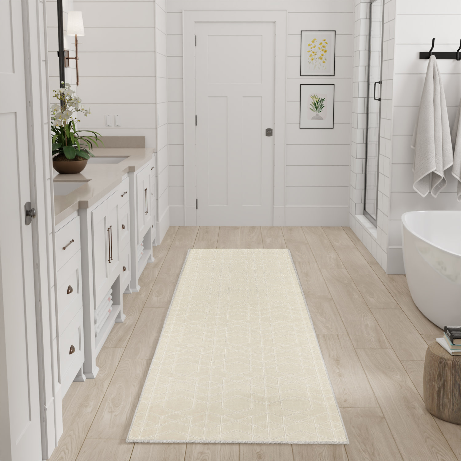 Nourison Washable Charm 2'2" x 8' Ivory Modern Indoor Rug