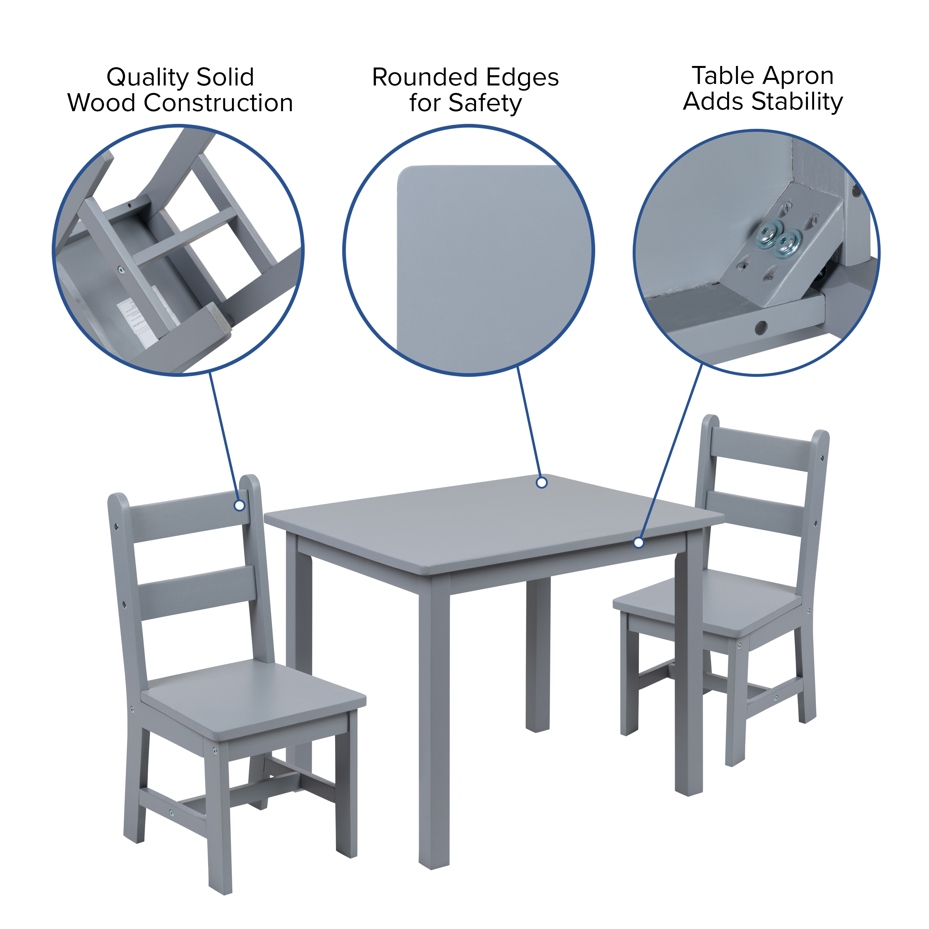 Juego de mesa y silla de madera maciza para niños de 3 piezas para sala de juegos, cocina - blanco - Imagen 17 de 37
