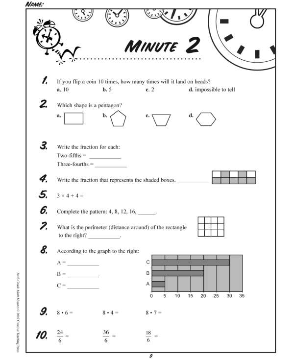 Minute Math Worksheet 2nd Grade