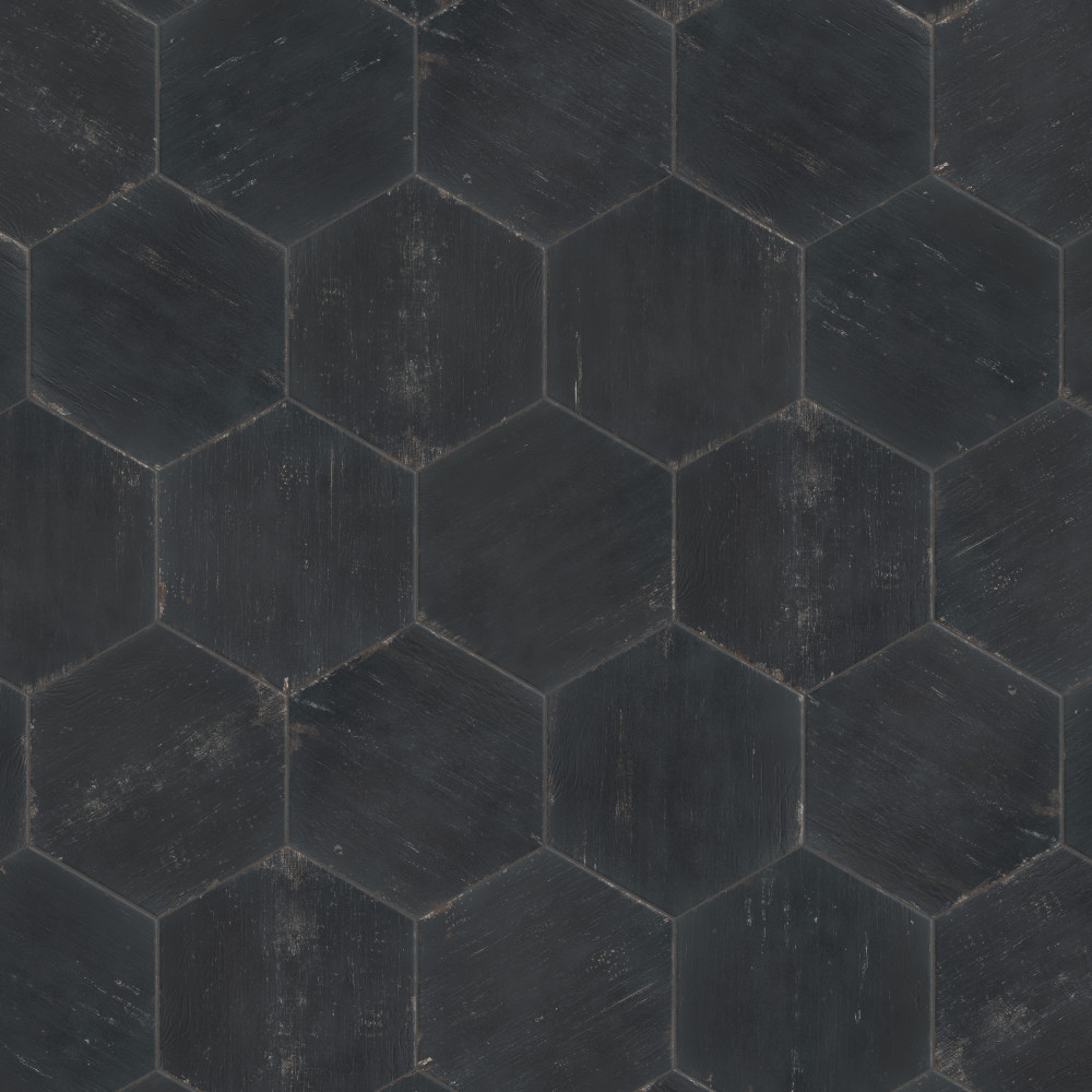 Retro Hex Nero 14.13x16.25 Hexagon Porcelain Floor and Wall Digital Pattern