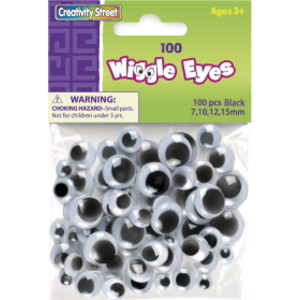 Wiggle Eyes, Black, Assorted Sizes, 100 Pieces