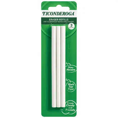 Ticonderoga Retractable Eraser Refill, White, 3 Count