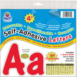 Self-Adhesive Letters, Red, Cheery Font, 4", 154 Characters