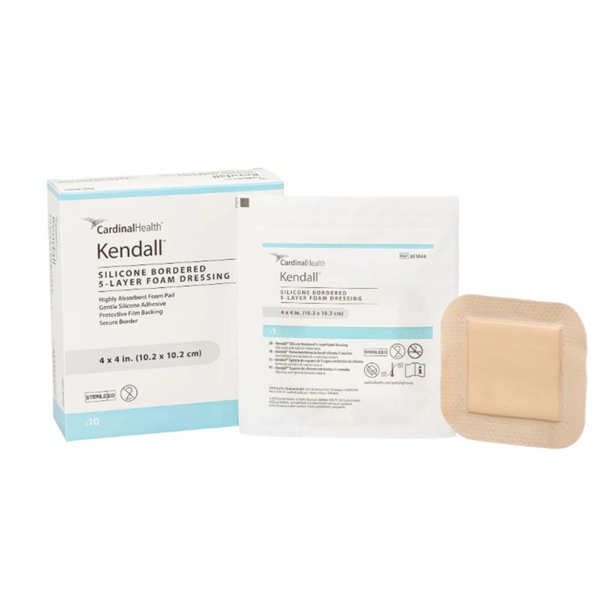 Cardinal DRESSING, SIL BORDER 5LAYER ADH STR 4"X4" (10/BX 5BX/CS)