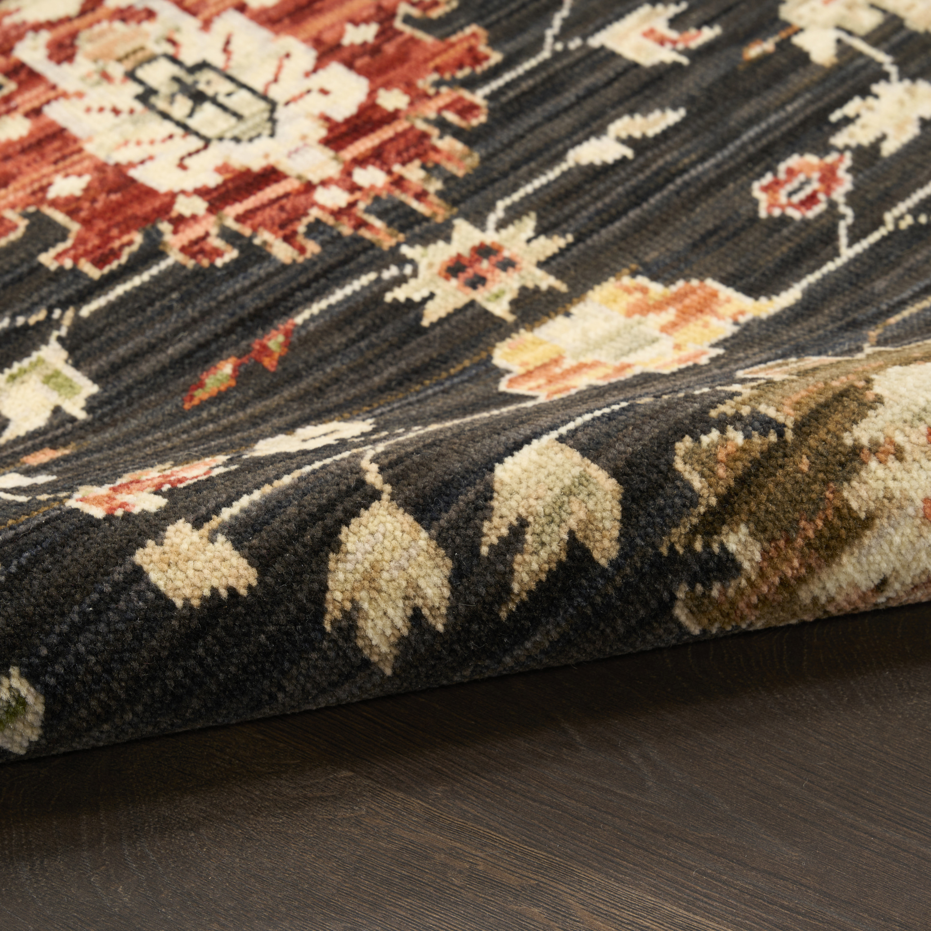 Nourison Antique Bloom 2'4" x 12' Black Vintage Indoor Rug