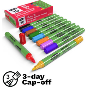 Medium Tip Dry Erase Markers, Assorted Colors, Box of 10