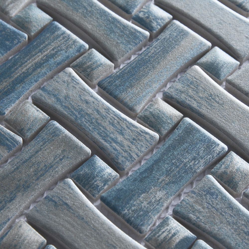 Cassis Dog Bone Basketweave Blue w/ Blue Dot 10 in. x 10 in. Porcelain Mosaic Tile