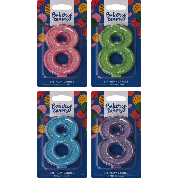 8 Glitter Numeral Candles