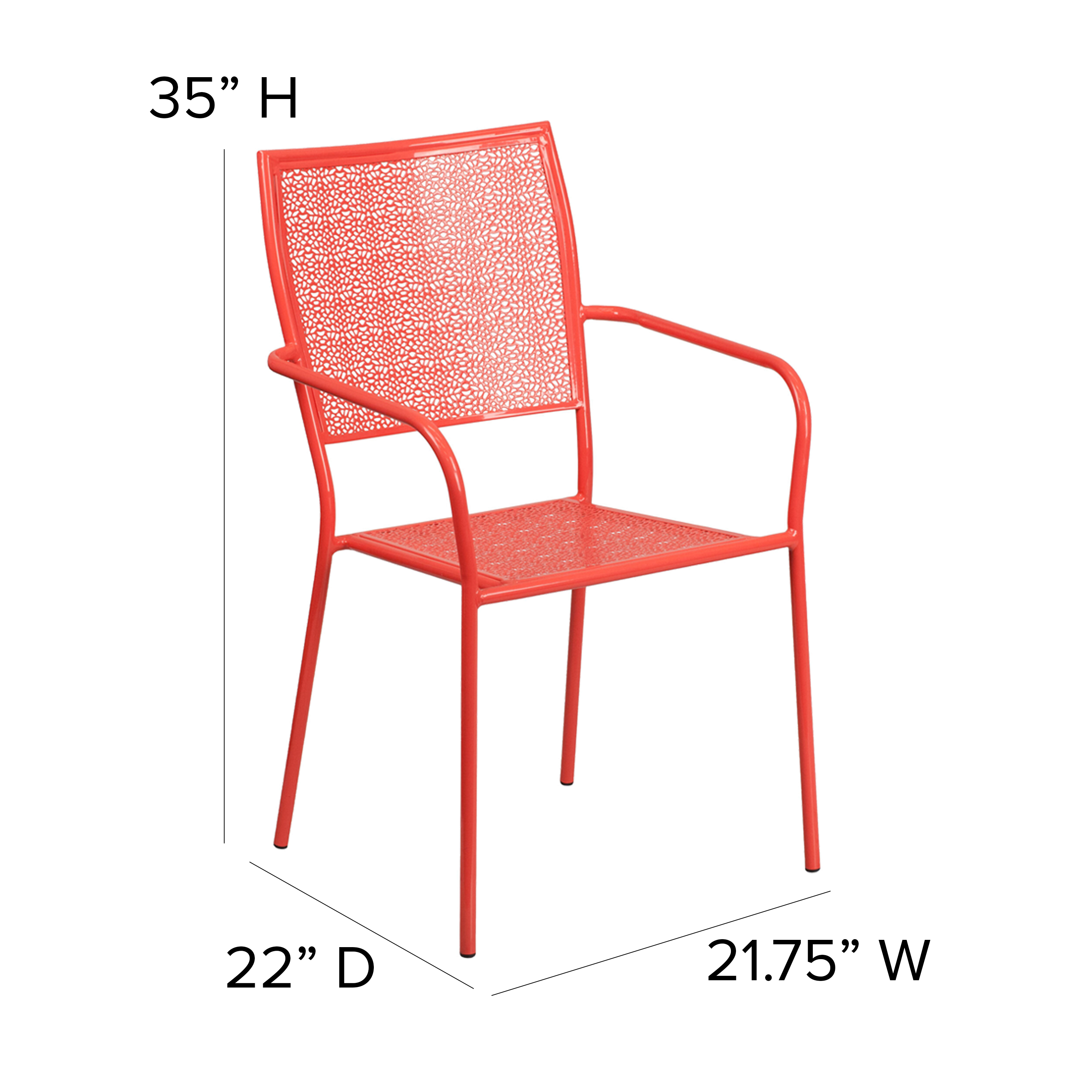 Commercial Grade Sky Blue Indoor-Outdoor Steel Patio Arm Chair with Square Back - Picture 5 of 61