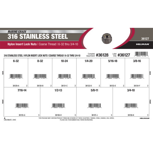 316 Stainless Steel Nylon Insert Lock Nuts Assortment (#6-32 thru 3/4