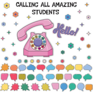 Happily Ever Elementary Retro Remix Hello! Calling All Amazing Students Bulletin Board Set, 71 Pieces