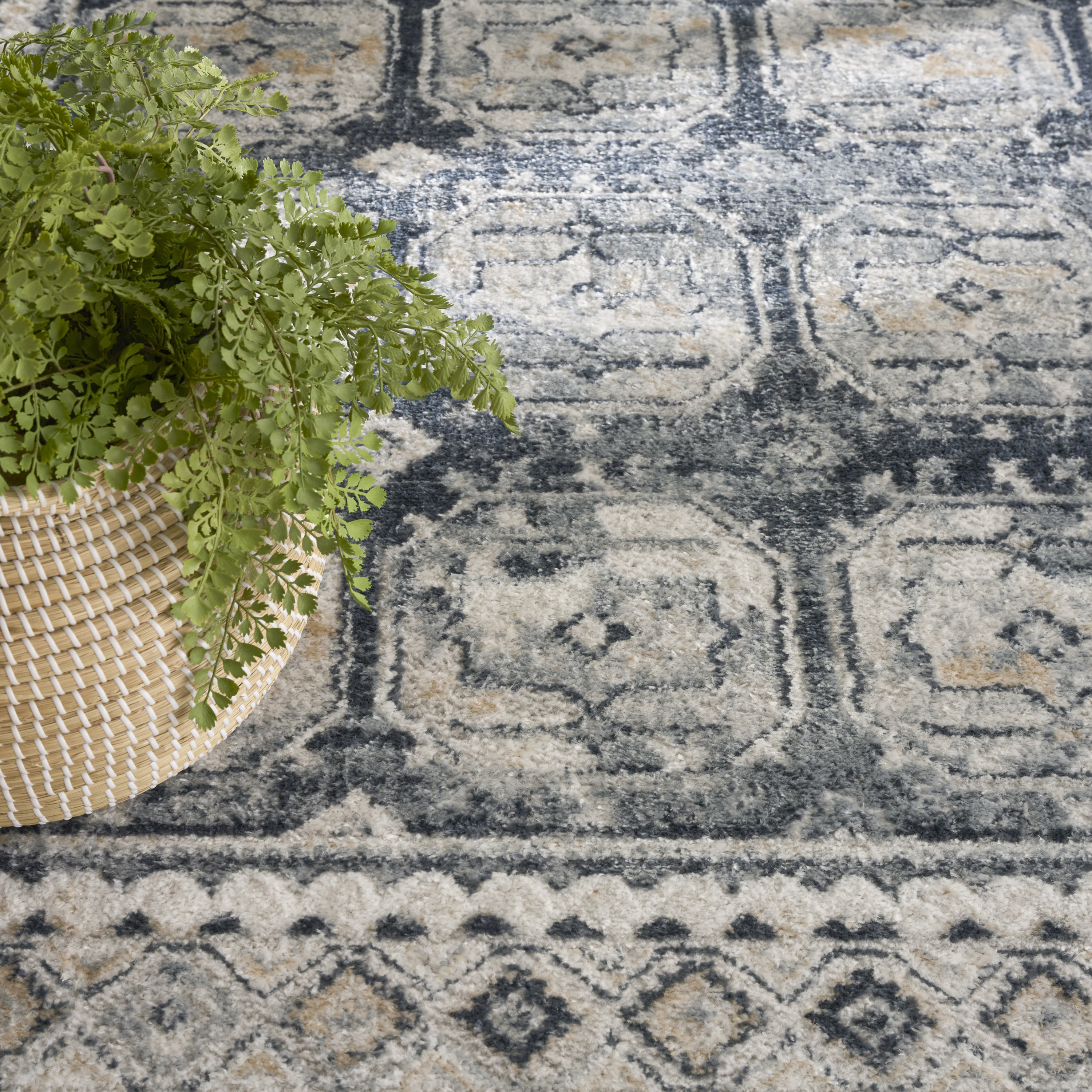 Nourison Dekor 4' x 6' Grey Navy Vintage Indoor Rug