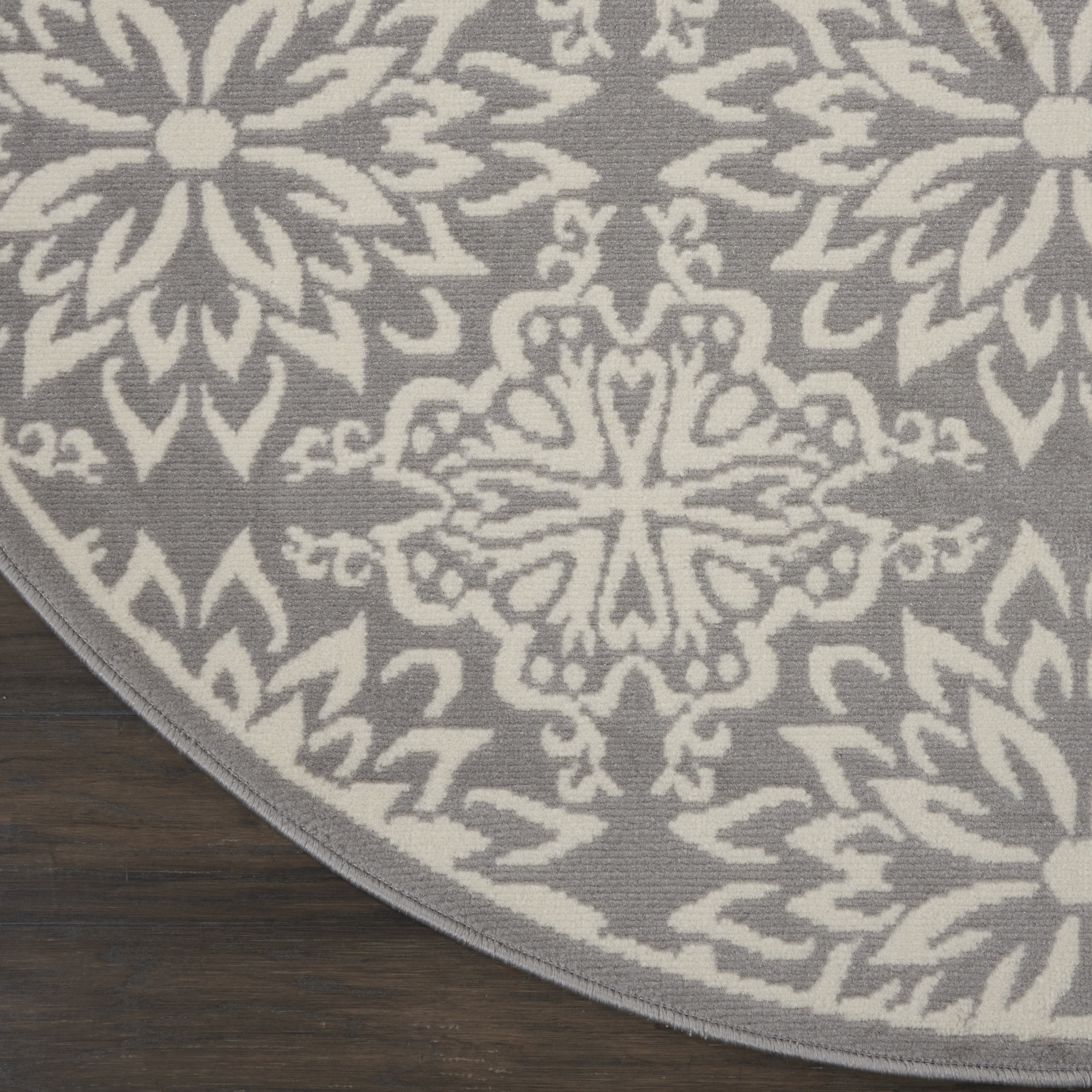 Nourison Jubilant 5'3" x Round Ivory Grey Farmhouse Indoor Rug