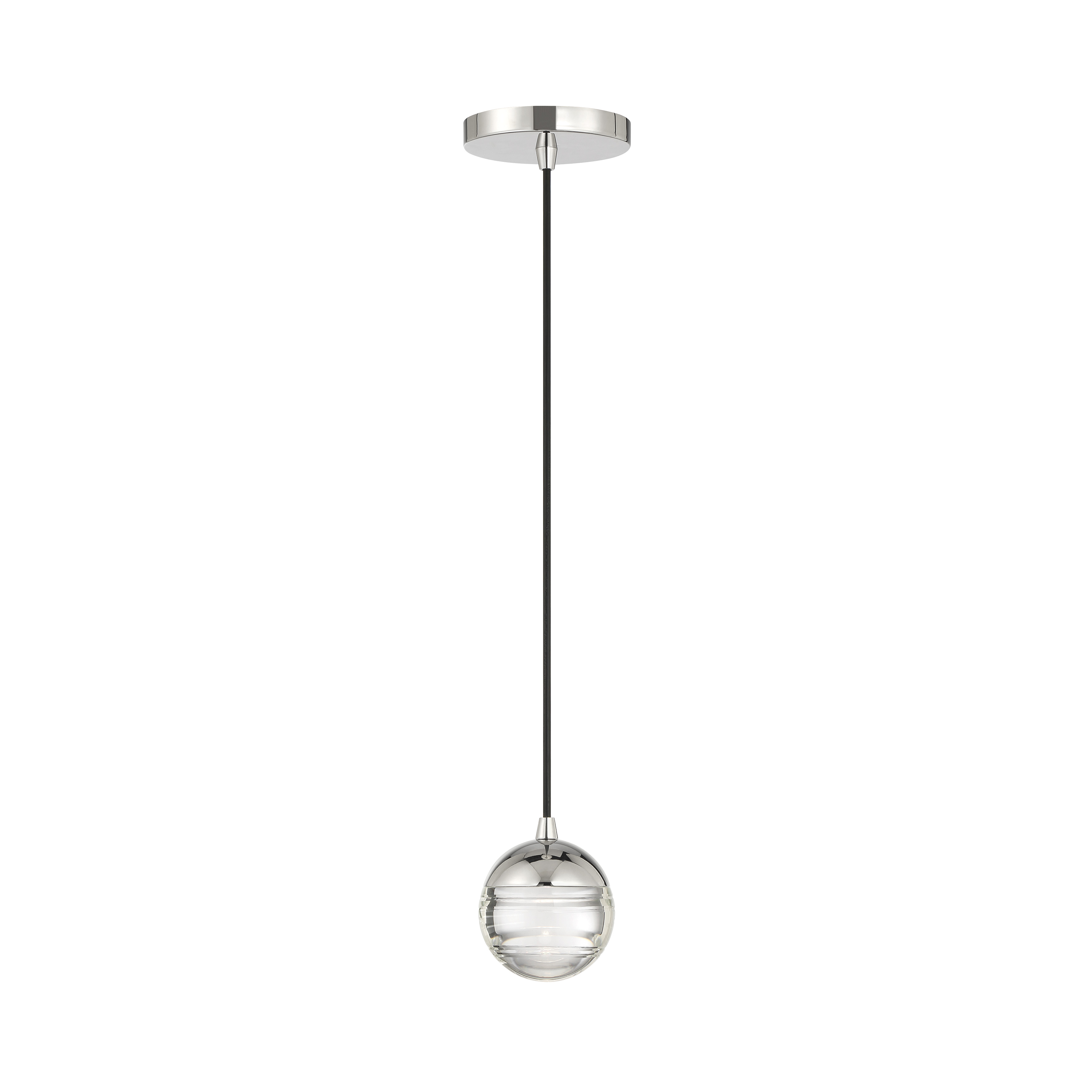 The Hail mini pendant combines sleek contemporary styling with practical LED efficiency. Its compact 4-inch width and polished nickel finish make it perfect for tight spaces requiring focused task lighting or as part of a multi-pendant installation. - alternate view