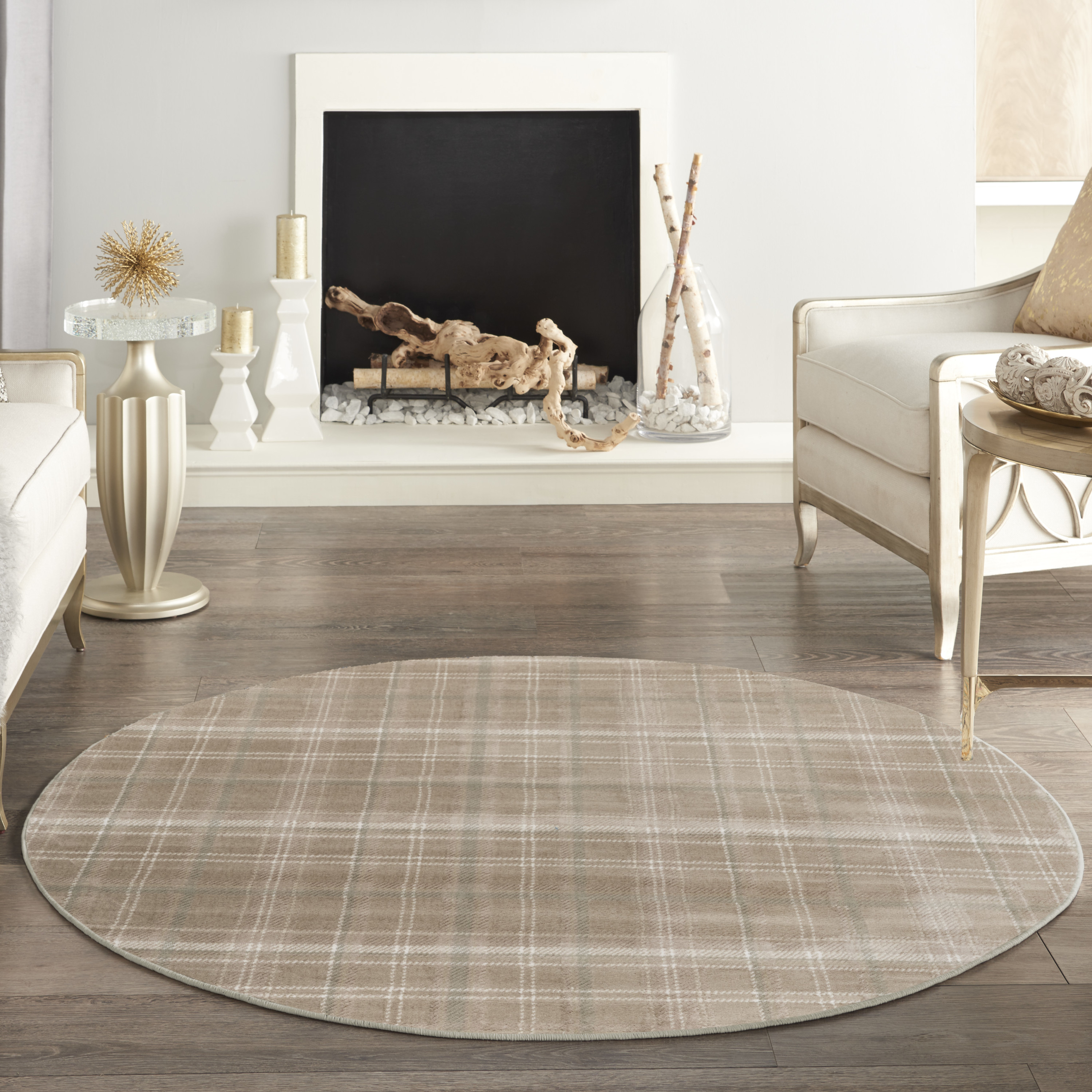Nourison Grafix 8' x Round Taupe Farmhouse Indoor Rug