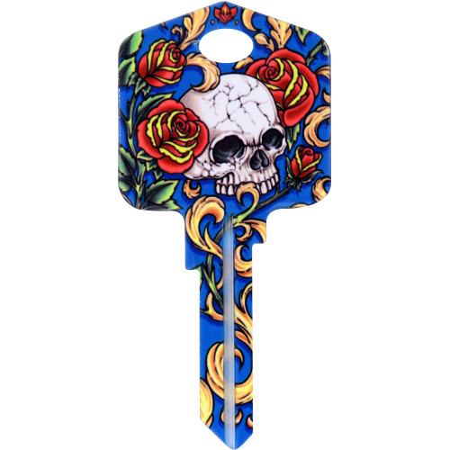 Achilles Ink Skull & Roses Key Blank Kwikset 66/97 KW1/10