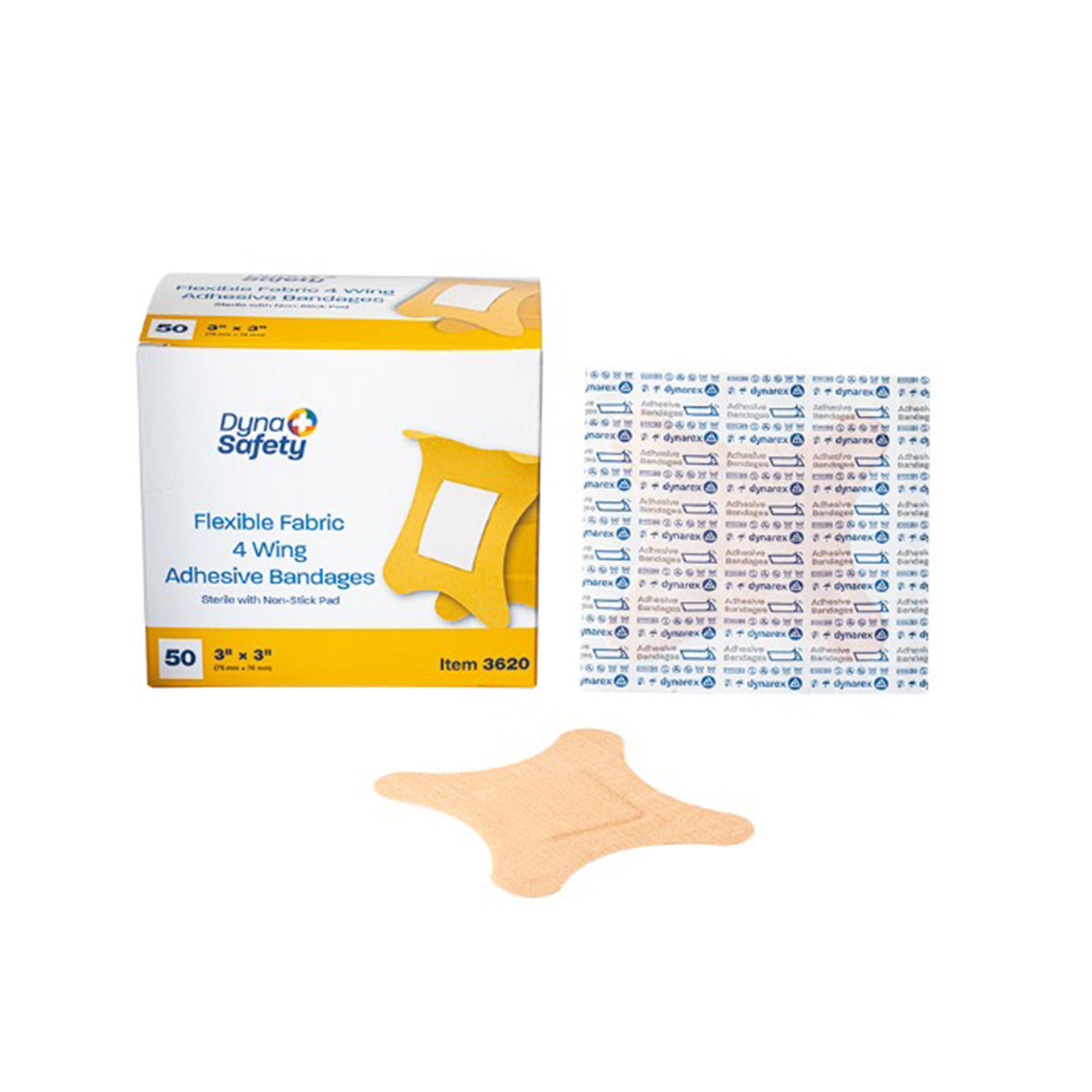 dynarex® 4-Wing Tan Adhesive Strip, 3 x 3 inch
