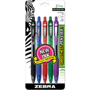 Z-Grip Ballpoint Retractable Pen, 1.0mm, Assorted, 5-Pack