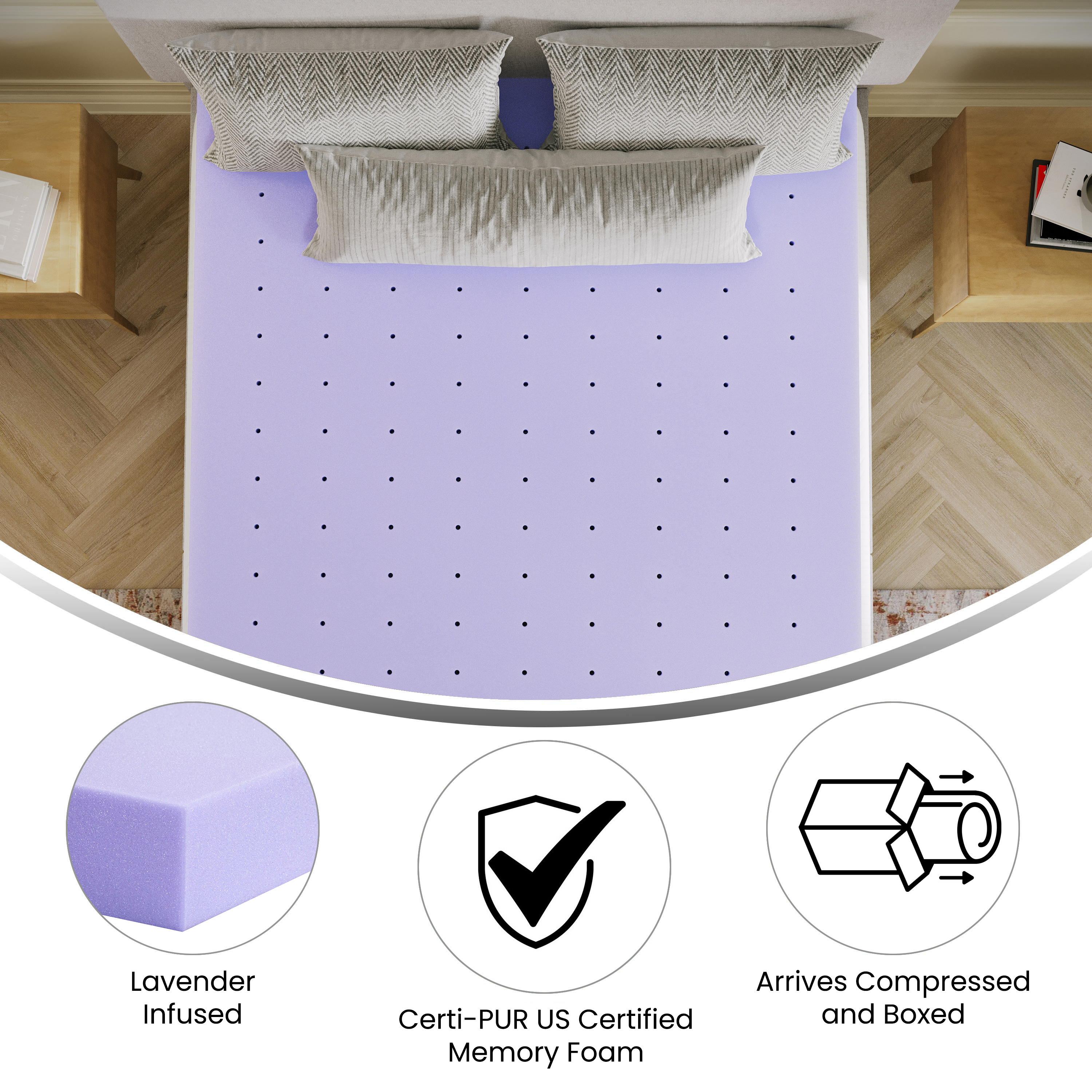 Astor 3" Memory Foam King Size Mattress Topper with Lavender Infused, CertiPU... - Picture 29 of 41