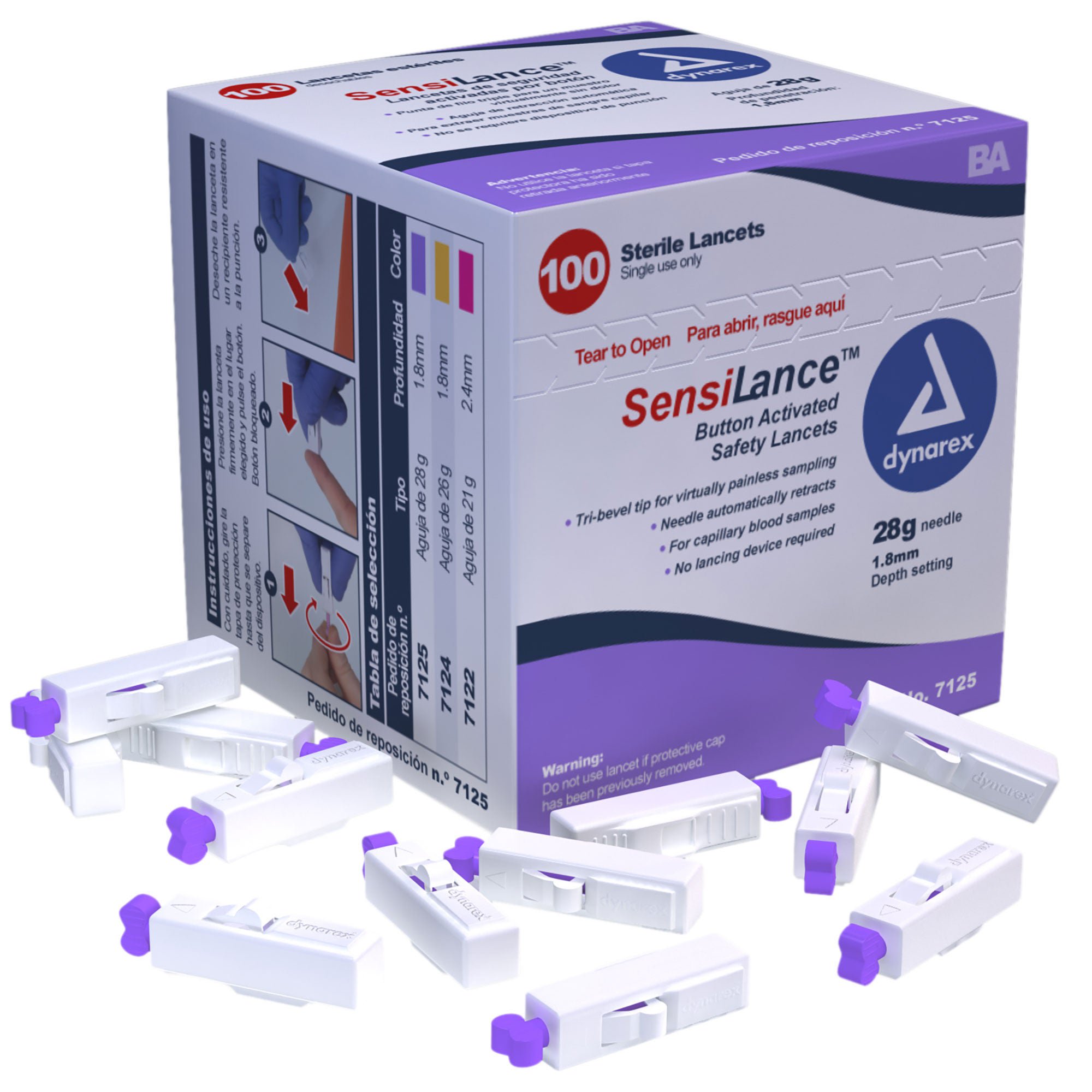 dynarex SensiLance™ Safety Lancet, 28 Gauge, 1.8 mm Depth, Button Activated